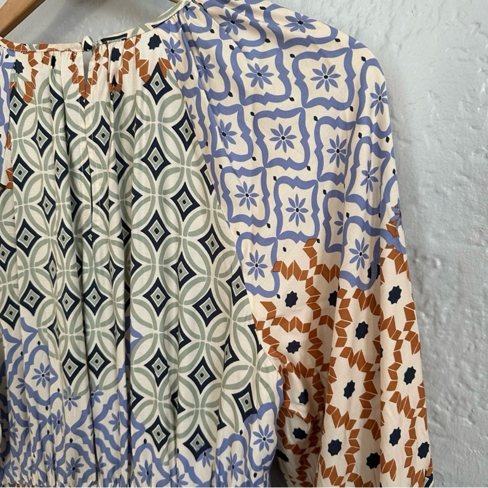 Boden Long sleeve Smocked Waist Maxi Raglan Multi Geo Trance Maxi dress - Picture 6 of 8